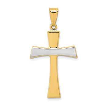 14K and White Rhodium Polished Cross Pendant