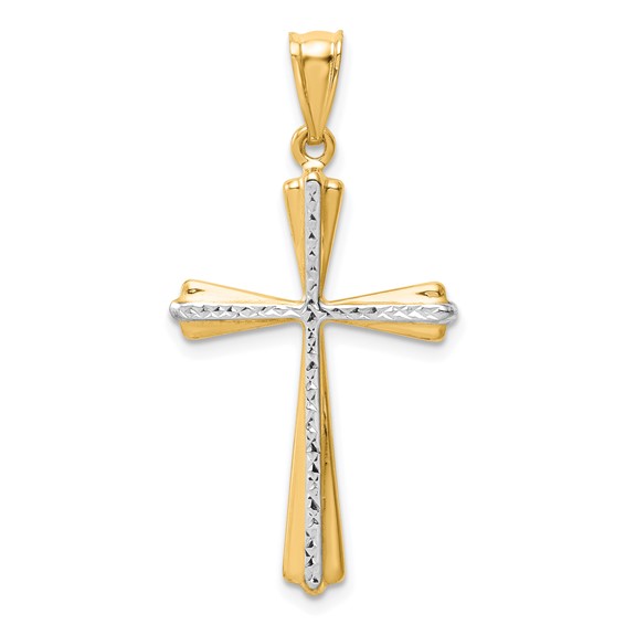 14k w/Rhodium Diamond Cut Cross Pendant - Quality Gold