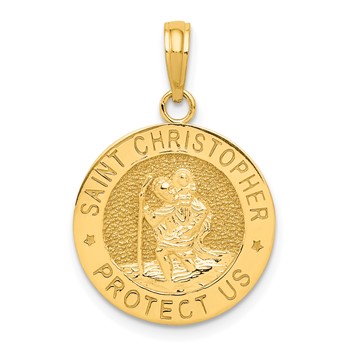 14k Polished Solid Saint Christopher Medal Round Pendant