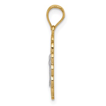 14K Two-tone and White Rhodium Solid Spanish Baptism Mi Bautizo Oval Pendant — alternate view