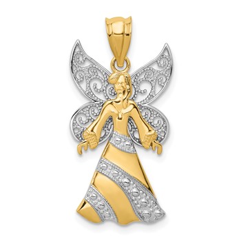 14KTwo-tone and White Rhodium Filigree Angel Pendant