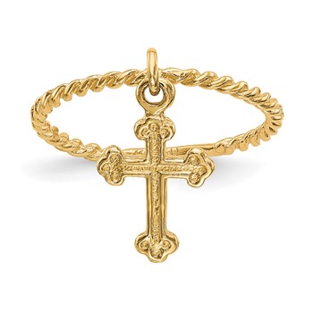 14k Cross Dangle Twisted Band Size 4 Baby / Childs Ring