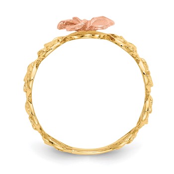 14k Yellow and Rose Gold Diamond-cut Plumeria Flowers Ring — alternate view