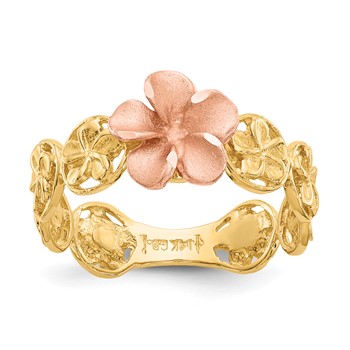 14k Yellow and Rose Gold Diamond-cut Plumeria Flowers Ring