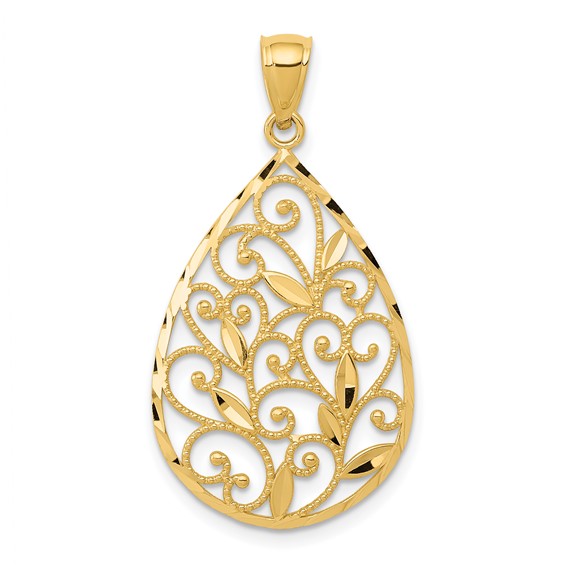 14k Yellow Gold Textured Filigree Teardrop Pendant 14k Yellow Gold Textured Filigree Teardrop Pendant