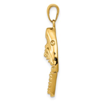 14K Gold Polished 2-D Jaws Shark Head Mouth Opens Pendant — alternate view