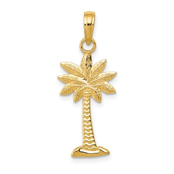 14K Gold Polished and Textured 2-D Palmetto Palm Tree Pendant