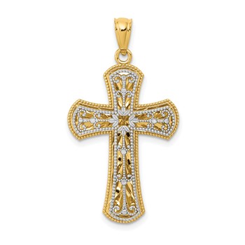 14K Two-tone Polished 2-Level Cross Pendant