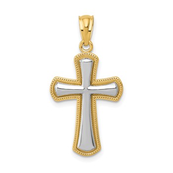 14k and White Rhodium Polished Cross Pendant
