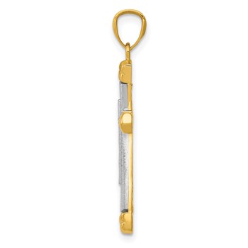 14K Two-tone Polished Diamond-cut Cross Pendant — alternate view