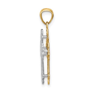 14K Two-tone Polished Filigree 2 Level Heart Cross Pendant — alternate view