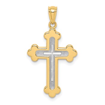 14k Two-tone Polished Budded Cross Pendant