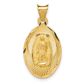 14k Polished and Satin Solid Our Lady of Guadalupe Oval Pendant