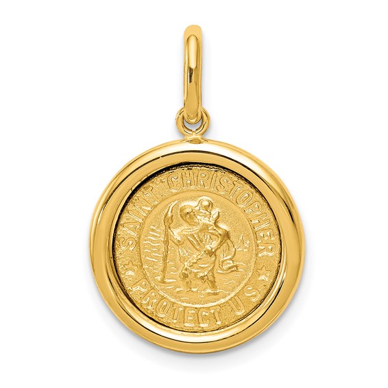 14K Polished And Satin St Christopher Medal Pendant - Quality Gold