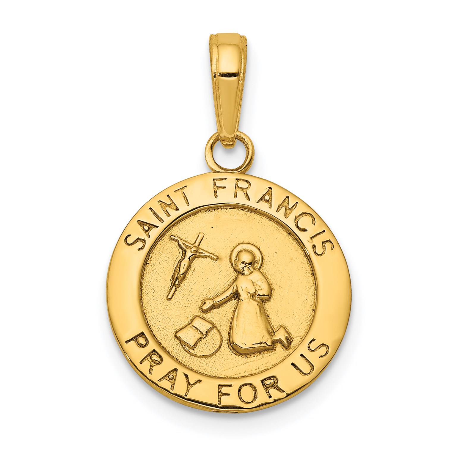 14K Gold Satin And Polished Saint Francis Medal Pendant - Quality Gold