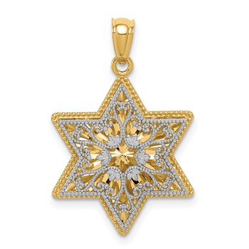 14K Two-Tone Polished Reversible Filigree Star Of David Pendant
