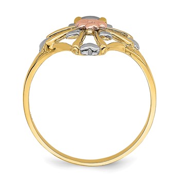14K Two-tone with White Rhodium Polished Cross with Flower Ring — alternate view