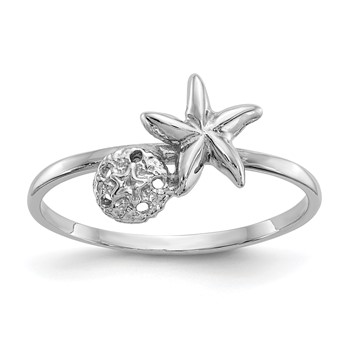 14k White Gold Polished Starfish and Sand Dollar Ring