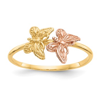 14k Two-Tone Polished Two Butterflies Ring