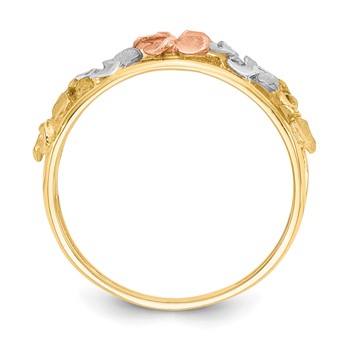 14k Two-tone with White Rhodium Satin and Polished Diamond-cut Plumeria Flowers Ring — alternate view