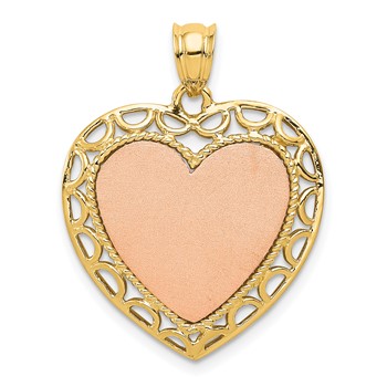 14K Two-tone Polished Engravable Lace Frame Heart Pendant