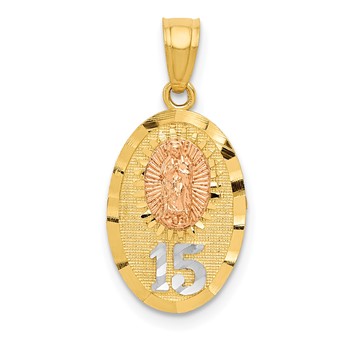 14k Two-tone with White Rhodium Diamond-cut Our Lady of Guadalupe with 15 Pendant