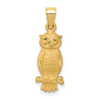 14k Satin Diamond-cut Owl Pendant