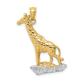 14k and White Rhodium Diamond-cut Polished Giraffe Pendant