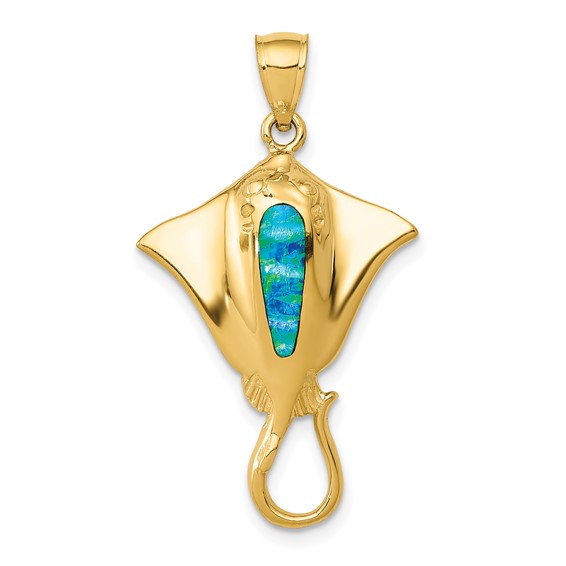 14k Yellow Gold Created Blue Opal Stingray Pendant 14k Yellow Gold Created Blue Opal Stingray Pendant
