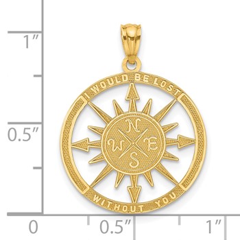 14K Satin / Polished I WOULD BE LOST WITHOUT YOU Compass Pendant — alternate view