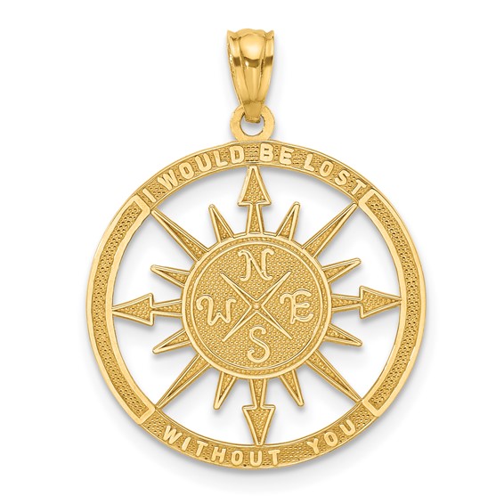 14K Yellow Gold Satin / Polished Lost Without You Compass Pendant 14K Yellow Gold Satin / Polished Lost Without You Compass Pendant