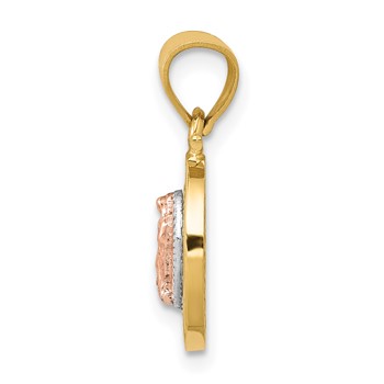 14K Two-Tone with White Rhodium Diamond-cut CZ Our Lady of Guadalupe Oval Pendant — alternate view