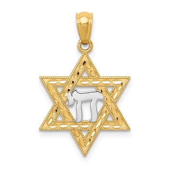 14k and White Rhodium Star of David with Chai Pendant