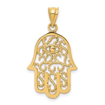14k Polished Filigree Hamsa and Evil Eye Pendant