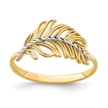 14K with White Rhodium Feather Ring