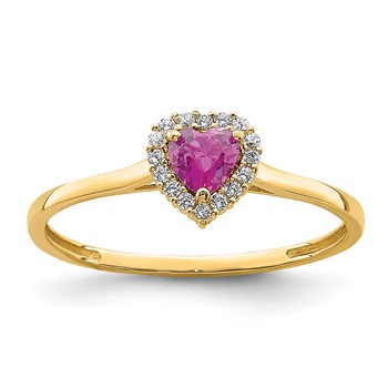 14K Pink and Clear CZ Halo Heart Ring