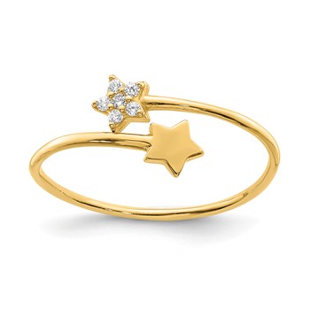 14K Polished CZ Two Stars Bypass Ring