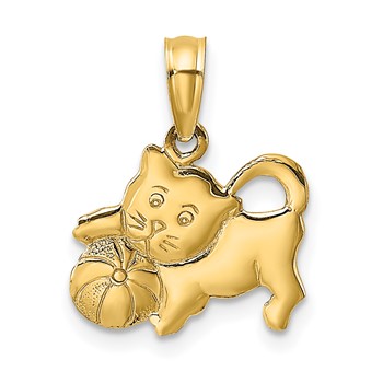 14K 3-D Polished Kitten with Ball Charm