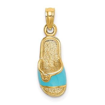 14k  3-D Aqua Enameled Summer Slipper Charm