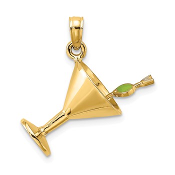 14K 3-D Martini with Green Enameled Olive Charm
