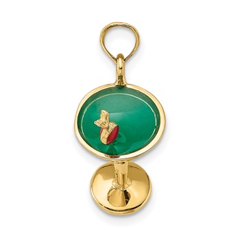 14K 3-D Green Enamel  Martini with Red Cherry Charm — alternate view