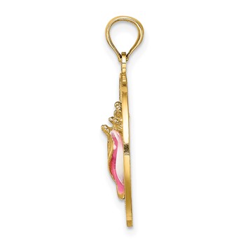14K ANTIGUA W.I. Circle with Pink and White Enamel Conch Shell Charm — alternate view