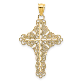 14K White Enamel Filigree Cross Charm