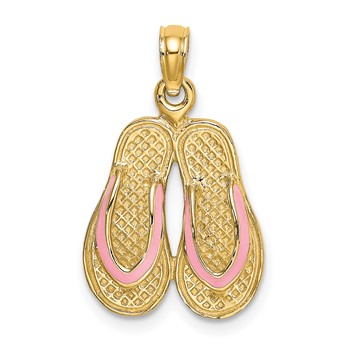 14k 3-D Pink Enameled Double Flip-Flop Charm