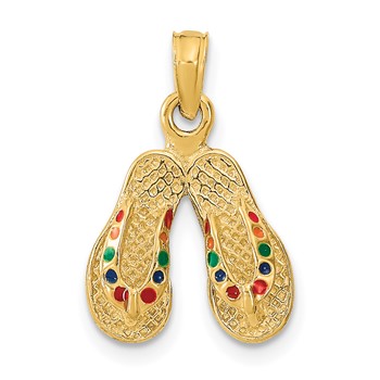 14k  3-D Multi-Color Enamel Double Flip-Flop Charm