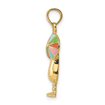 14K Tropical Drink with Multi-Colored Enamel Umbrella Charm — alternate view