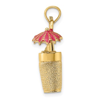 14K 3-D Cocktail Drink with Fuchsia Enameled Umbrella and Lime Charm — alternate view