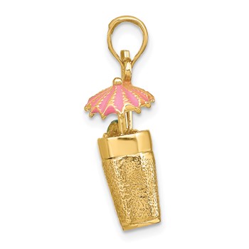 14K 3-D Cocktail Drink w/Pink Enamel Umbrella Charm — alternate view