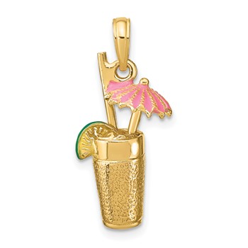 14K 3-D Cocktail Drink w/Pink Enamel Umbrella Charm