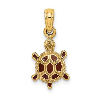 14K Small 3-D Brown Enameled Tortoise Charm
